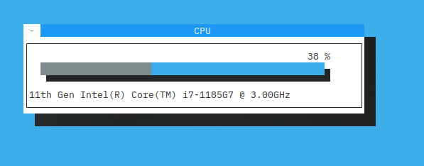 A dialog with a progressbar monitoring CPU usage, along with the processor name